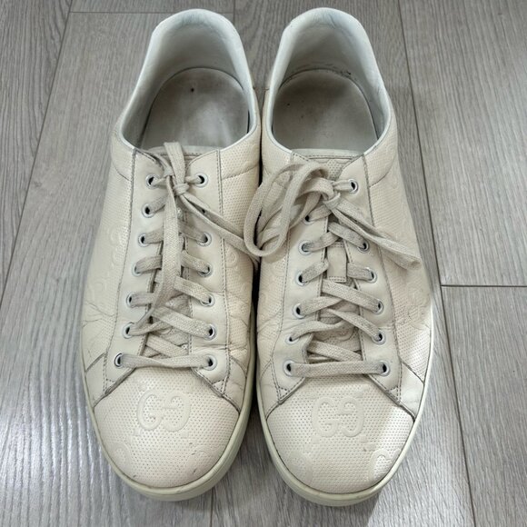 Gucci Ace GG Embossed White Sneakers - Picture 2 of 11
